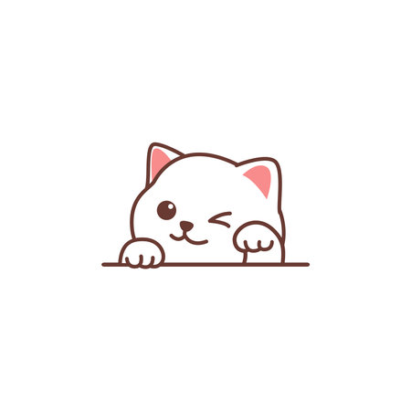 Cute white cat waving paw cartoon, vector illustrationのイラスト素材