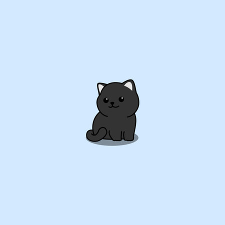 Cute black cat sitting cartoon, vector illustrationのイラスト素材