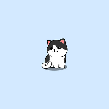 Cute black and white cat sitting cartoon, vector illustrationのイラスト素材
