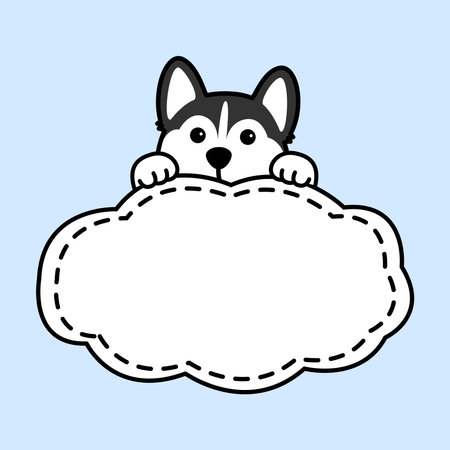 Cute siberian husky dog with frame border template cartoon, vector illustrationのイラスト素材