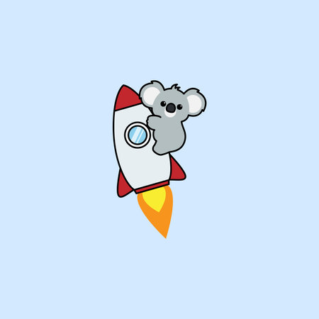 Cute koala riding rocket cartoon, vector illustrationのイラスト素材