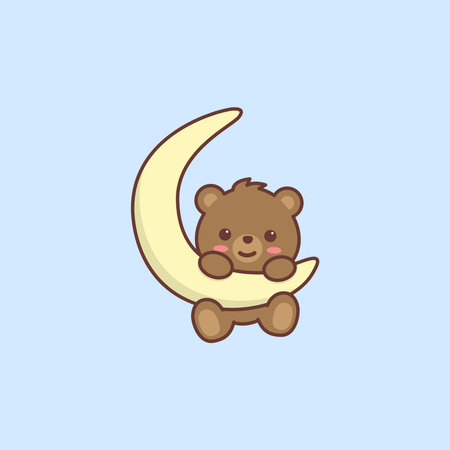 Cute bear on moon cartoon, vector illustrationのイラスト素材