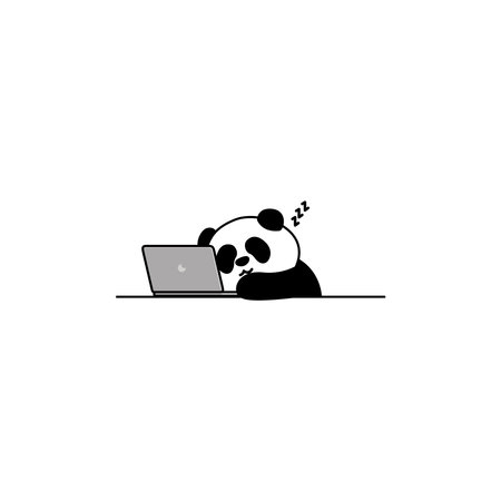 Lazy panda sleeping on laptop cartoon, vector illustrationのイラスト素材