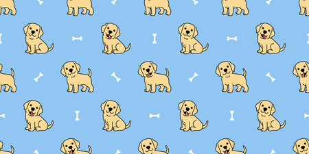 Cute labrador retriever cartoon seamless pattern, vector illustrationのイラスト素材