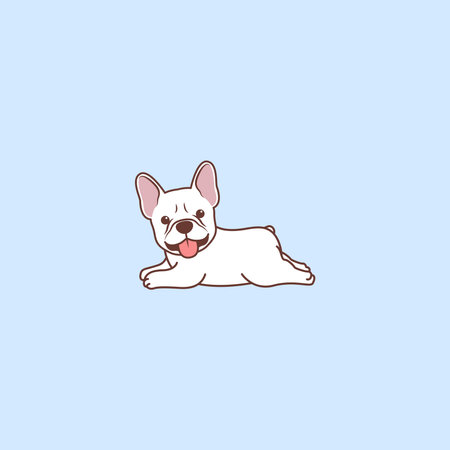 Cute white french bulldog puppy lying down cartoon, vector illustrationのイラスト素材