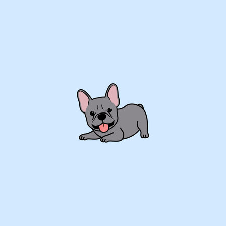 Funny french bulldog puppy blue color lying down cartoon, vector illustrationのイラスト素材