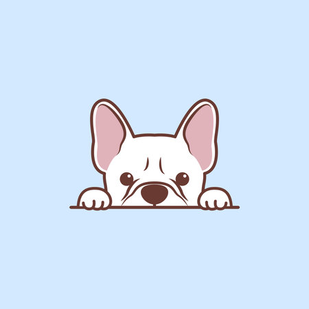 Cute white French Bulldog puppy peeking cartoon, vector illustrationのイラスト素材