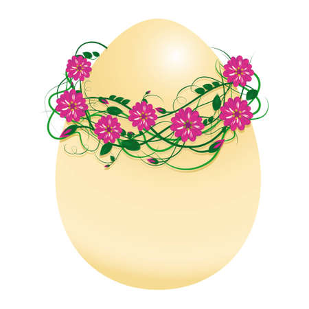 vector illustration of an egg in a wreath of beautiful flowersのイラスト素材