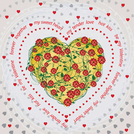 Valentine's Day card with a floral heartのイラスト素材