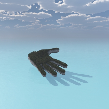 Hand across the ocean  3d illustrationの写真素材
