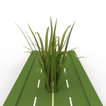 This is a 3d illustration of a grass growing on road   This is about nature の写真素材