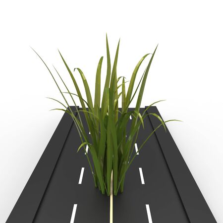 This is a 3d illustration of a grass growing on road   This is about nature の写真素材