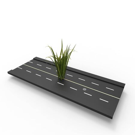 This is a 3d illustration of a grass growing on road   This is about nature の写真素材