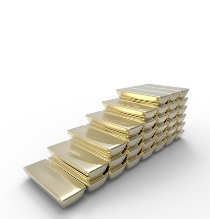 This is a 3d illustration of gold bars の写真素材