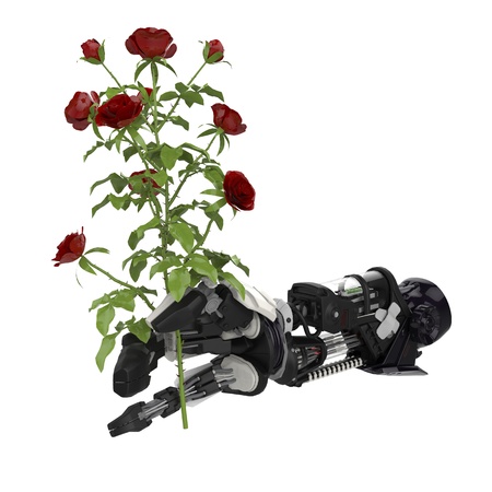 A Roses flower in a robotic hand の写真素材