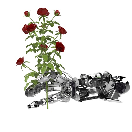 A Roses flower in a robotic hand の写真素材