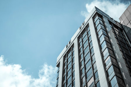 Top of a Skyscraper, Financial District in a Modern Cityの写真素材