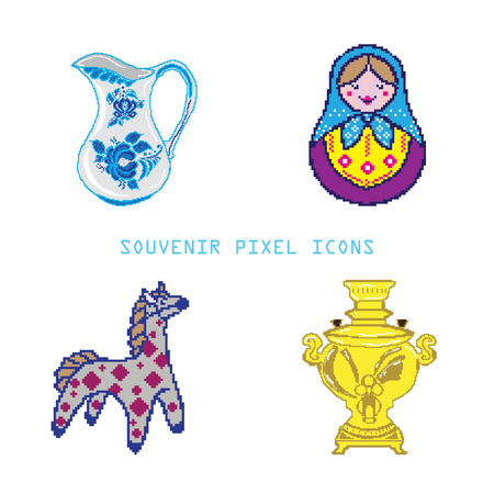 illustration of pixel icons with souvenirsのイラスト素材
