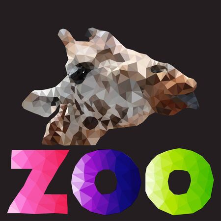polygonal illustration of giraffe head with zoo signのイラスト素材