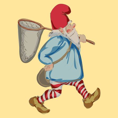 illustration of dwarf with hoop net isolatedのイラスト素材