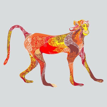 illustration of monkey decoraed by ethnic patternのイラスト素材