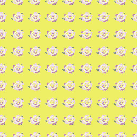 vector illustration of seamless pattern with pink rose flowers on the yellow backgroudのイラスト素材