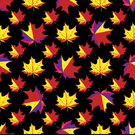 autumn seamless pattern with colored maple leaves on black backgroundのイラスト素材