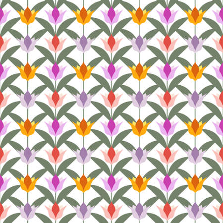 seamless texture with geometric colored tulips on the white backgroundのイラスト素材