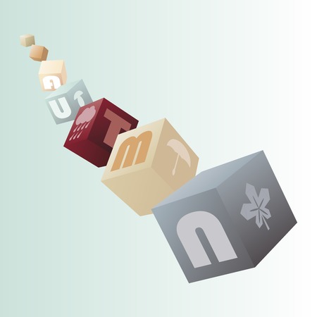 composition of toy cubes with letters autumn and symbols of autumnのイラスト素材