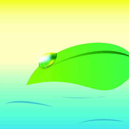Shining water drop on a leaf on sea background, vectorのイラスト素材