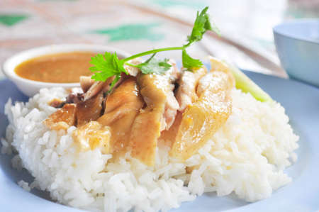 rice steamed with chicken soupの写真素材