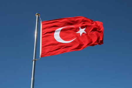 In the wind waving flag of Turkey