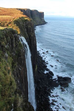 Mealt Falls at the Kilt Rock is an extraordinary waterfall on the Isle of Skyeの写真素材