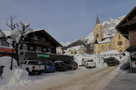 AUSTRIA, STYRIA, RAMSAU AM DACHSTEIN - January 19, 2019: Building of the German ZDF TV series "Die Bergretter" in Ramsau am Dachsteinのeditorial素材