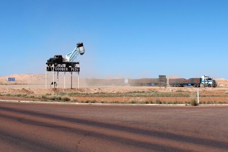 A road train in a rest area in Coober Pedy, South Australiaの写真素材