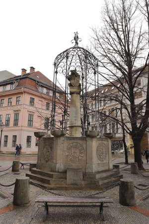 GERMANY, BERLIN, MARCH 03, 2019: Wappenbrunnen in Nikolai Quarter in Berlinのeditorial素材