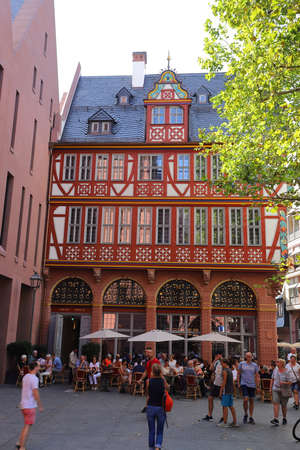GERMANY, FRANKFURT AM MAIN - AUGUST 31, 2019: The reconstructed city building "Haus zur Goldenen Waage" in Frankfurtのeditorial素材