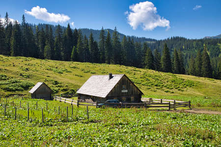 AUSTRIA, STYRIA, GESÃUSE NATIONAL PARK - JULY 30, 2020: The Huberalm in the mountains of the GesÃ¤use National Park.のeditorial素材