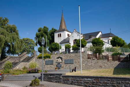 GERMANY, RHINELAND-PALATINATE, HÃMMEL - AUGUST 10, 2020: The church St. Cyriacus in the town center of HÃ¼mmelのeditorial素材