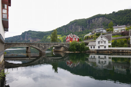 Stone bridge in Norheimsund, located on the Hardangerfjord in Norway.の写真素材