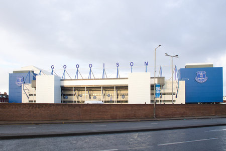 England, Liverpool - December 29, 2023: Goodison Park, the home of Everton FC, seen from Walton Lane.のeditorial素材