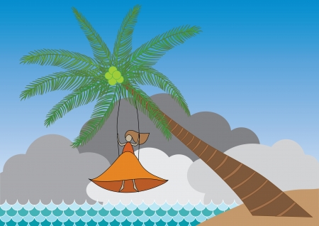 Lady playing under the coconut tree のイラスト素材