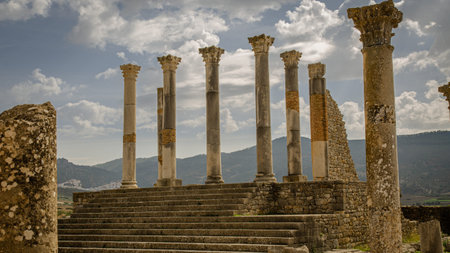 Volubilis near Meknes in Morocco. Volubilis is a ruined Amazigh, then Roman city in Morocco near Meknesの写真素材