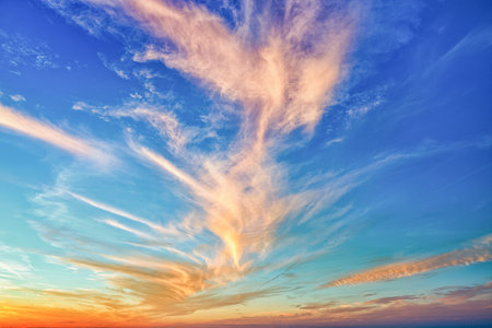 Beautiful blue sky clouds for background. Panorama of sky.の写真素材