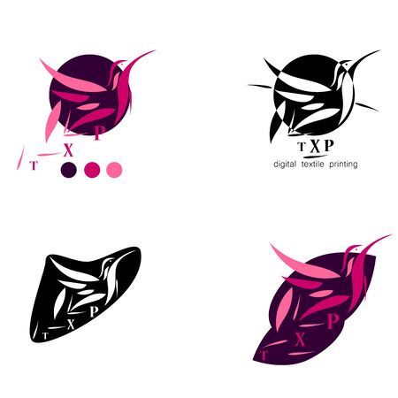 Logo of the textile company birdie hummingbird. A set of 4 examples of different colors.のイラスト素材