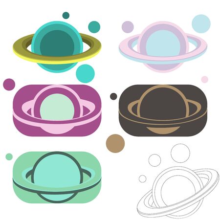A set of 6 planets, a planet with rings like that of Jupiter. Can be used as a T-shirt.のイラスト素材