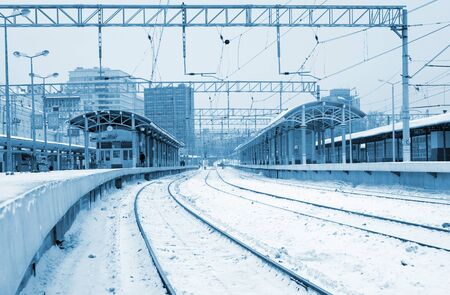 Empty train station in winterのeditorial素材