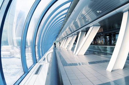 View of a long corridor in airportのeditorial素材