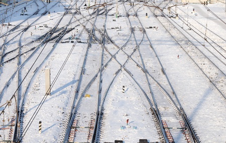 Background of train tracks in winterのeditorial素材