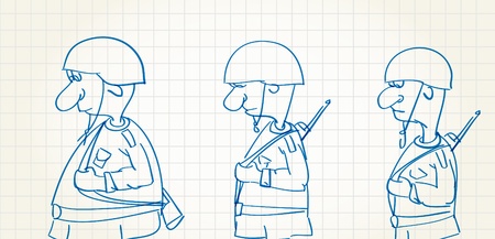 Comic picture of walking soldiers のイラスト素材